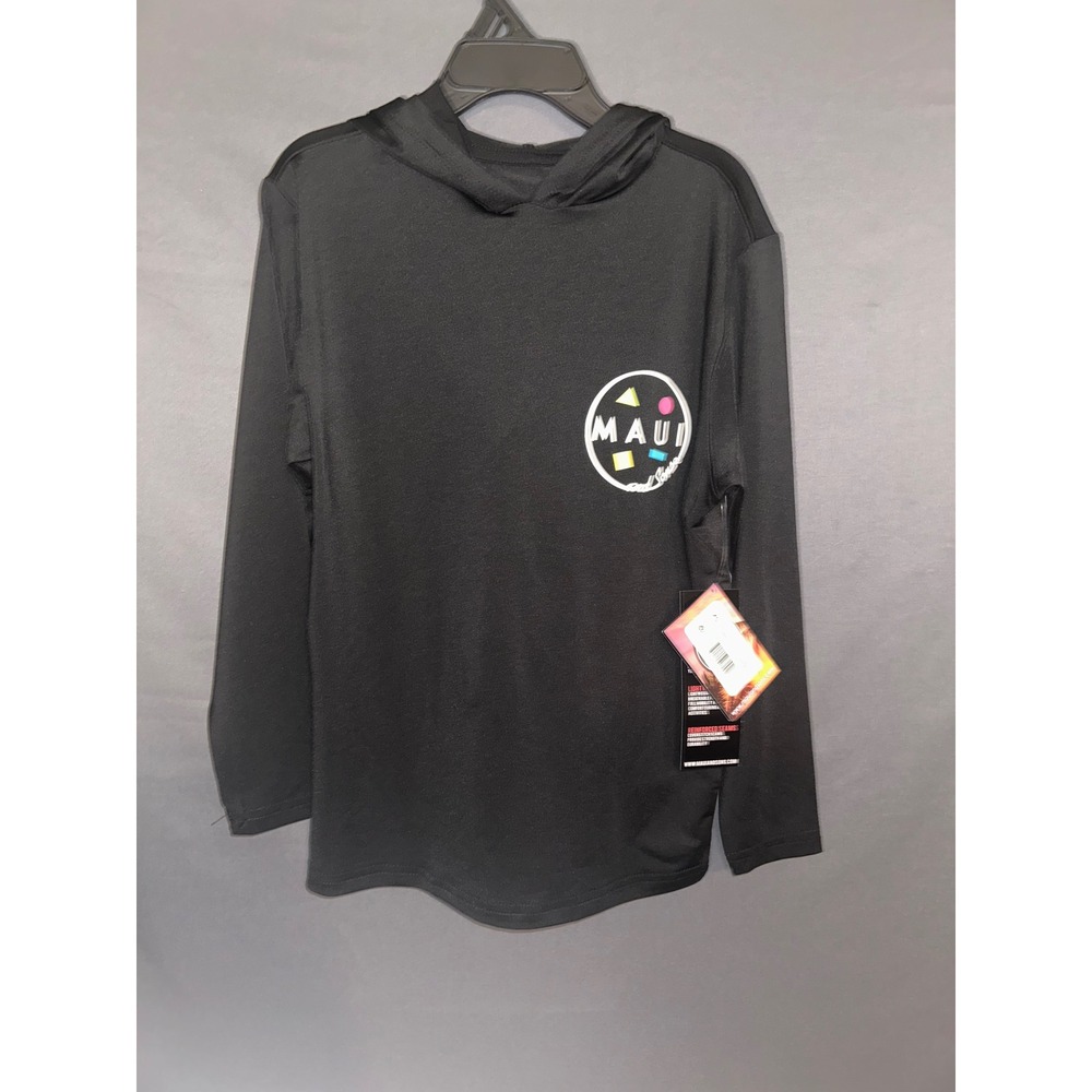 Maui and Sons Kids Black Hooded Sun Shirt UPF 50+ Long Sleeve Rash Guard XS